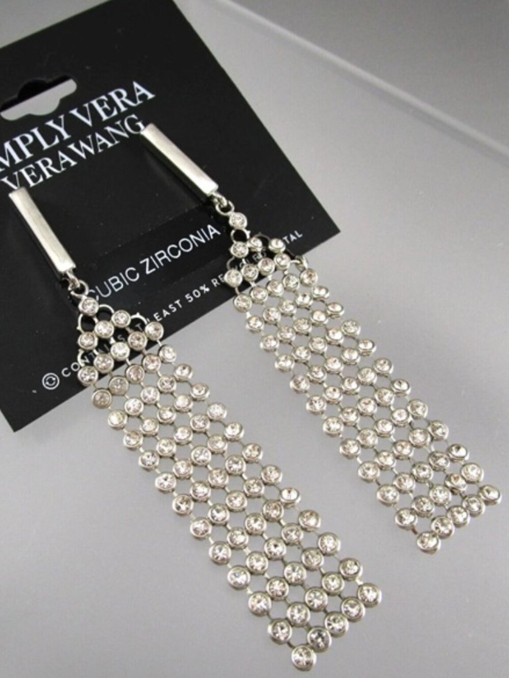 VERA WANG Glamorous Silver Clear Rhinestone Long Dangle Earrings**NEW! - Picture 1 of 3